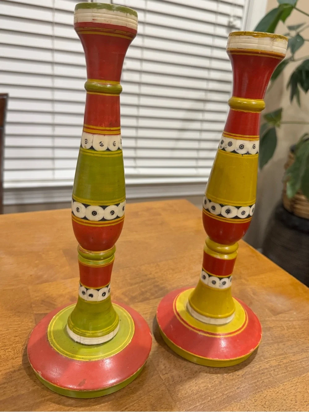 Handmade in India Painted Wood Candlesticks by Tozai Home